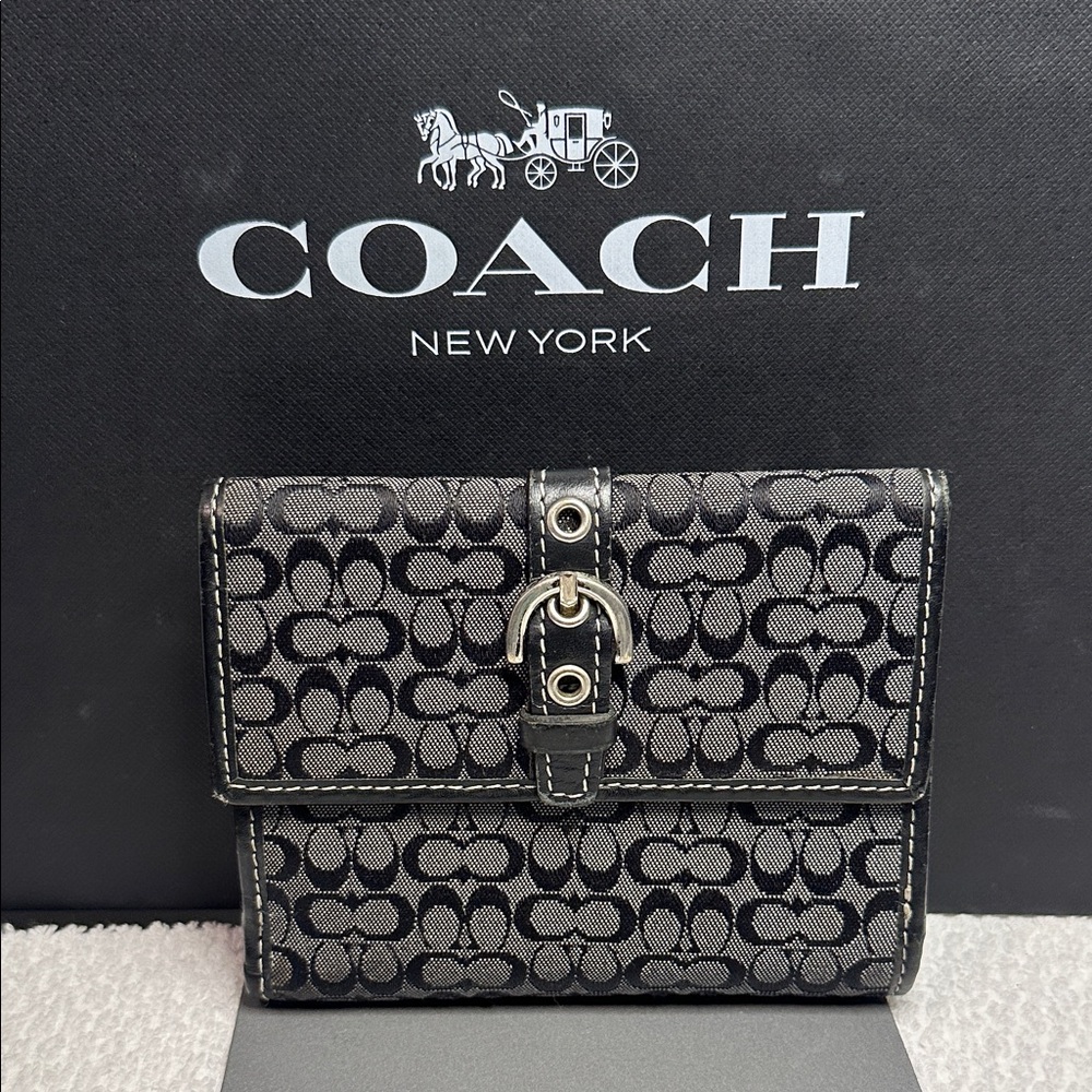 Coach Mini C Black and Gray Wallet